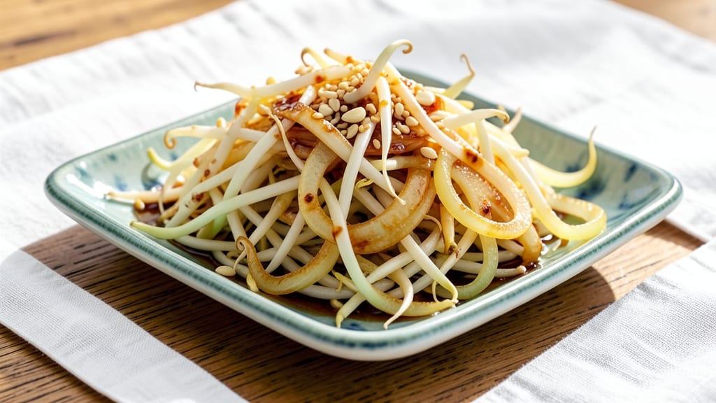 Bean Sprout Banchan Korean Recipe: Crispy Fried Onion Topping Magic