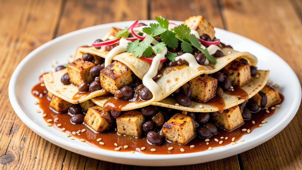 Black Bean and Tofu Enchiladas Recipe: Smoky Tortilla-Crusted Layers With Melted Cheese Rivers