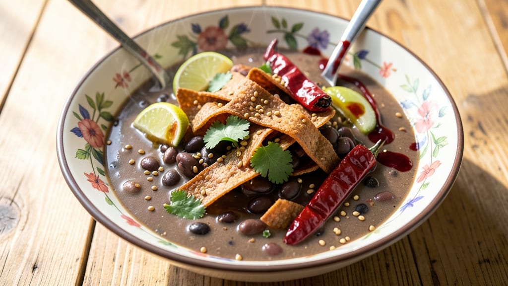 Black Bean Enchilada Soup Recipe: Smoky Cumin Tortilla Crunch Over Creamy Lime Base