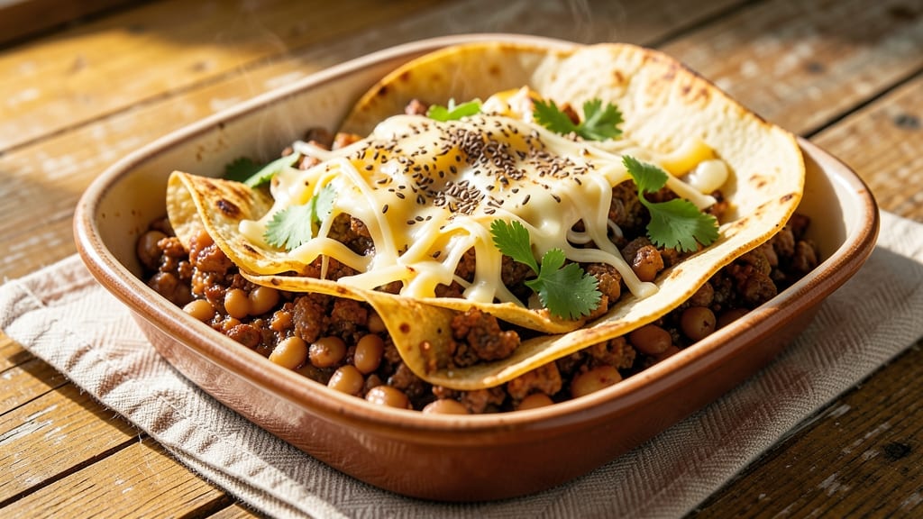 Bean Burrito Bake Recipe: Cheesy Tortilla Crunch Over Melty Cumin Beans
