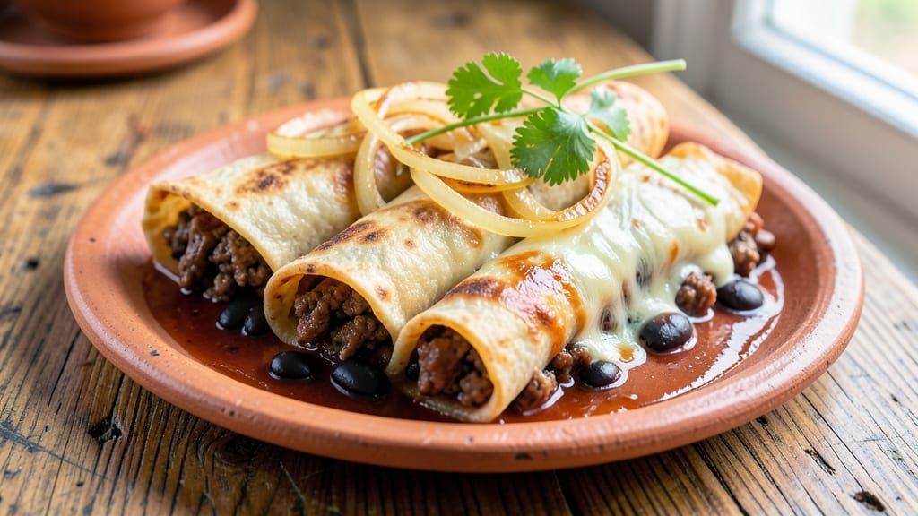 Beef and Black Bean Enchiladas Recipe: Smoky Tortilla-Crusted Layers with Melted Cheese Rivers