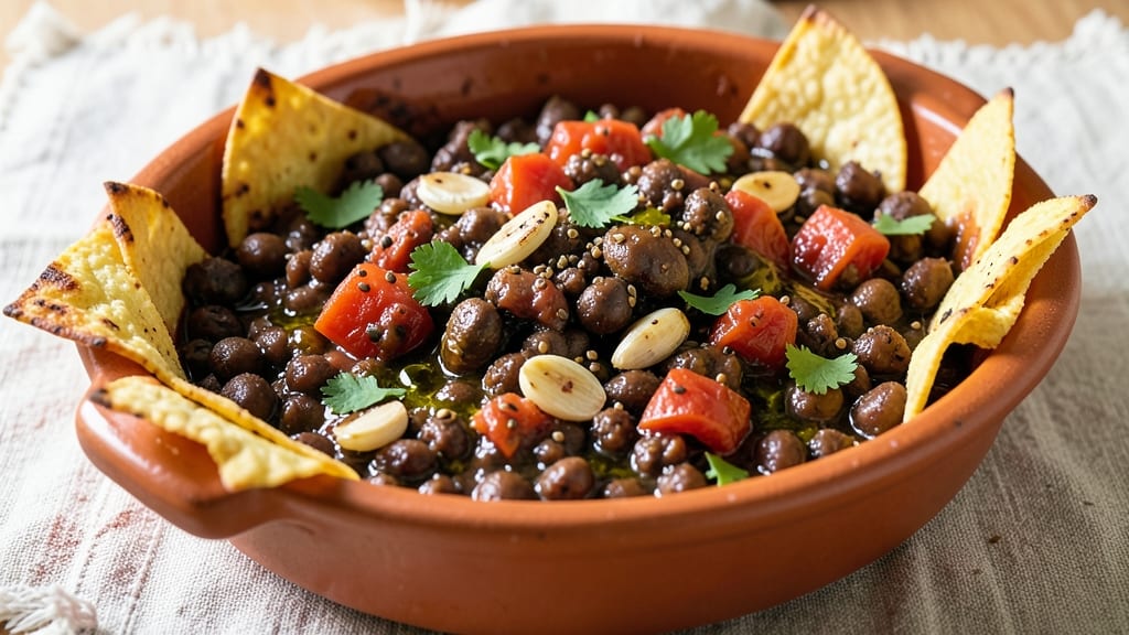 Black Bean Mediterranean Recipe: Crispy Tortilla Crowns Over Herbed Tomato Base