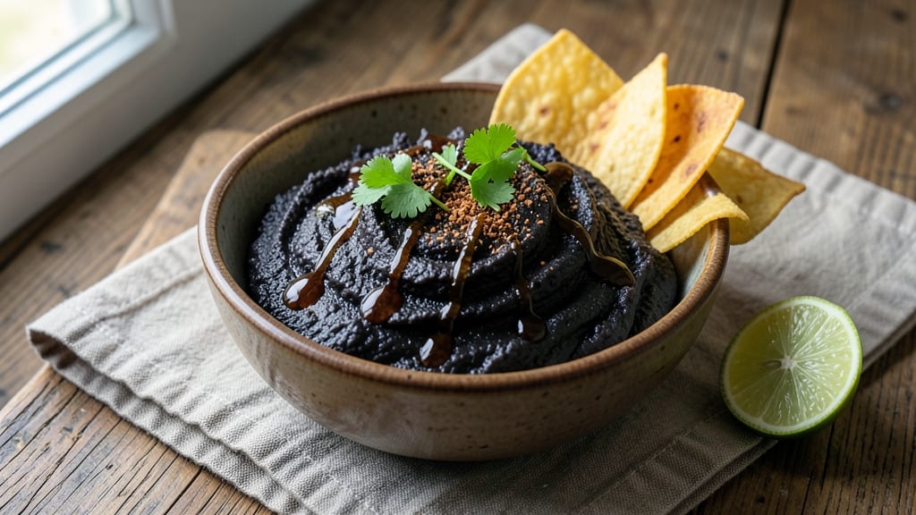 Black Bean Pâté Recipe: Crunchy Tortilla Topping Over Velvety Spiced Base