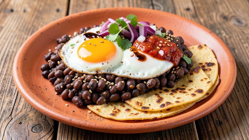 Black Bean Huevos Rancheros Recipe: Crispy Tortilla Crowns Over Smoky Cumin Spice