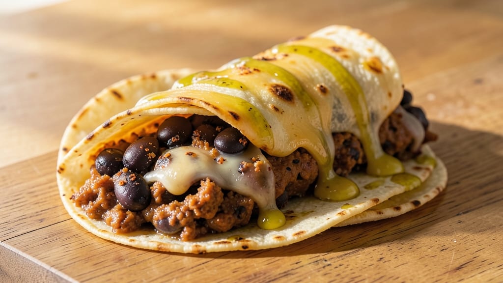 Black Bean and Refried Bean Burrito Recipe: Crispy Tortilla Wraps With Melted Cheese Rivers