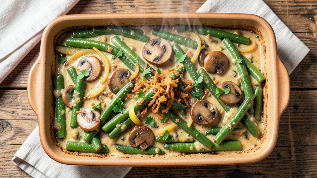 Bobby Flay's Green Bean Casserole Recipe: Crispy Fried Onion Crowns Over Creamy Mushroom Sauce