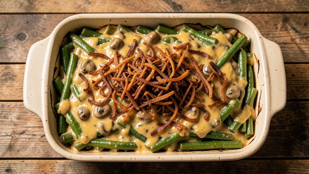 Allens Green Bean Casserole Recipe: Buttery Mushroom Sauce With Crispy French Fried Onions