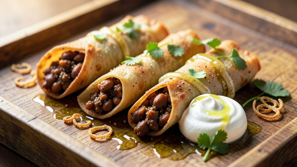 Bean Flautas Recipe: Crispy Tortilla Crowns Over Creamy Cumin Lime Filling