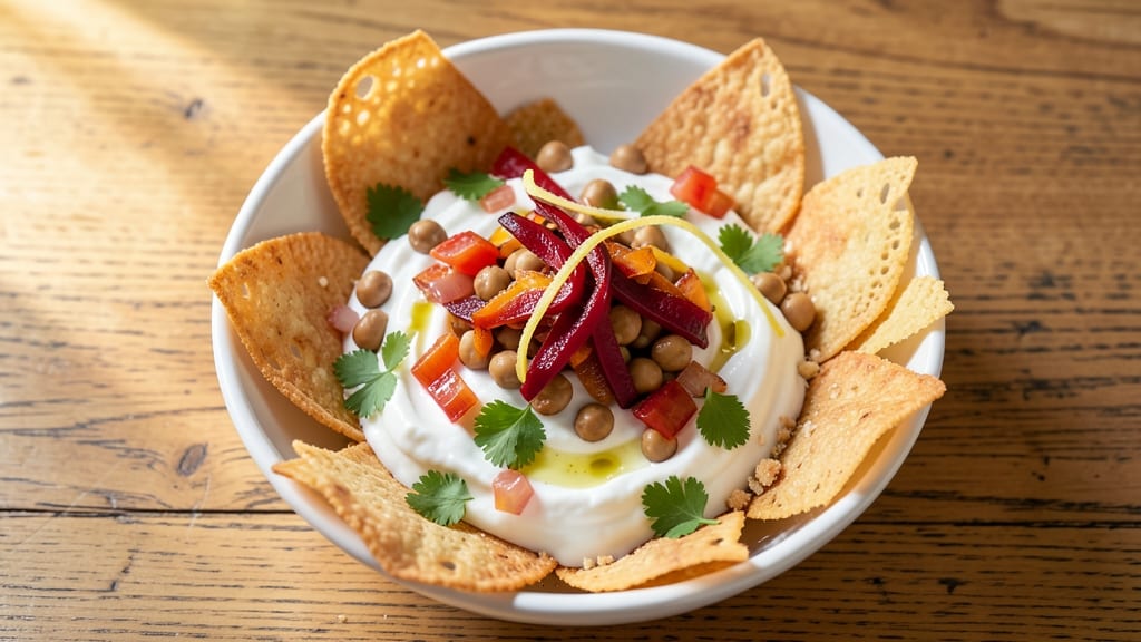 Bean Salad Dip Recipe: Crunchy Tortilla Crowns Over Cool Creamy Base