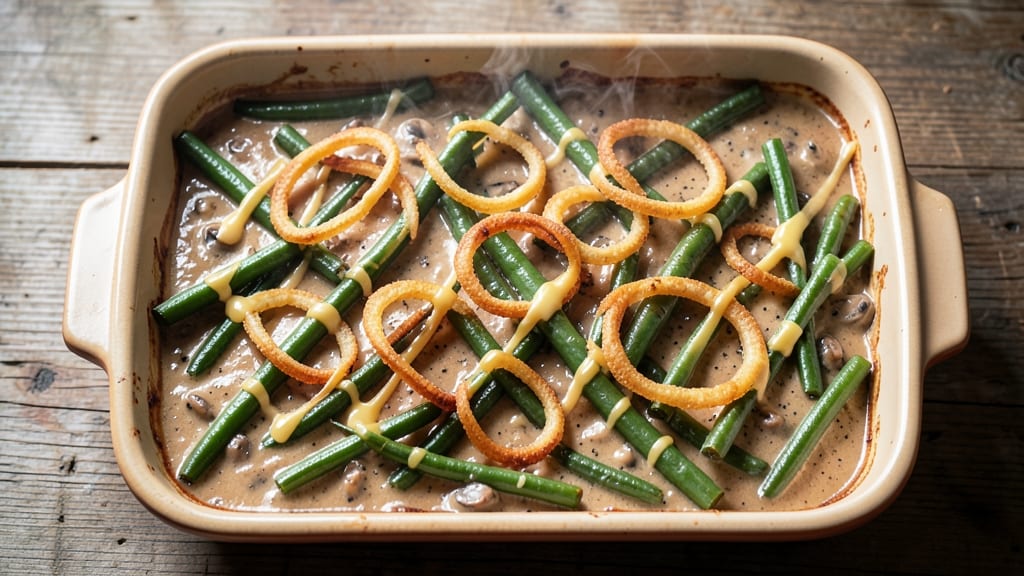 Aldi Green Bean Casserole Recipe: Crunchy Onion Crowns Over Creamy Mushroom Sauce