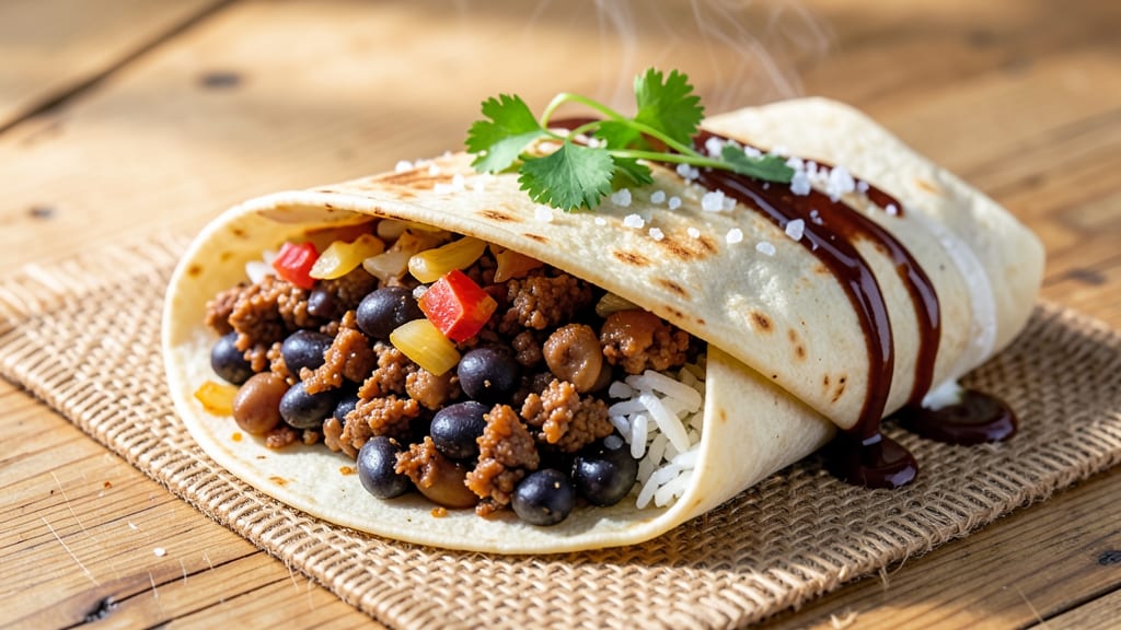 Beef Black Bean and Rice Burrito Recipe: Smoky Cumin Tortilla Crunch With Melty Cheese Rivers