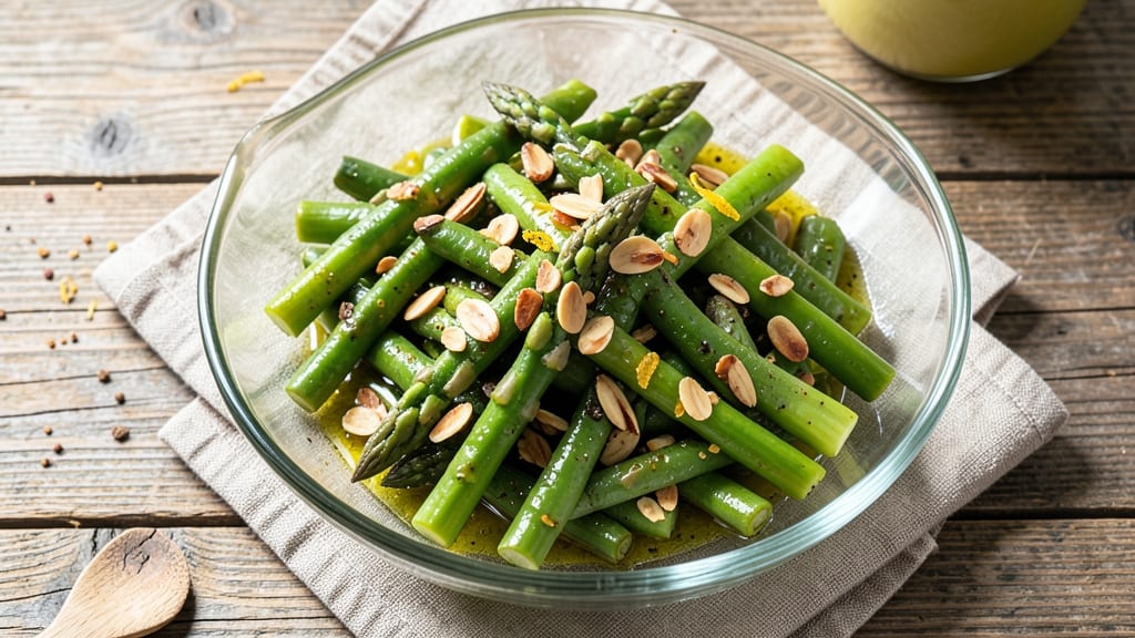 Asparagus and Bean Salad Recipe: Crunchy Toasted Almond Topping and Bright Lemon Vinaigrette