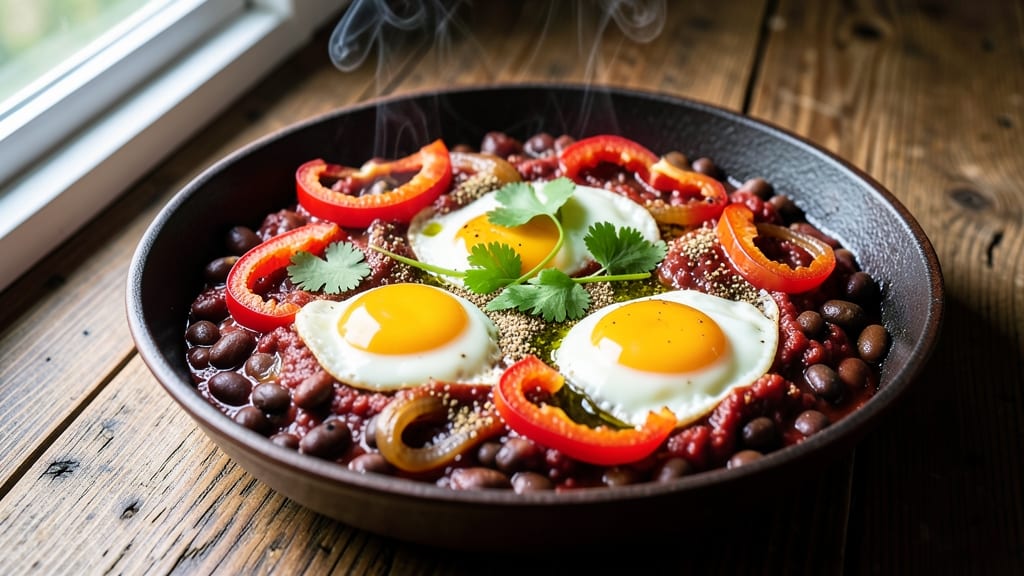 Black Bean Shakshuka Recipe: Spiced Tomato Poach with Crispy Tortilla Crowns