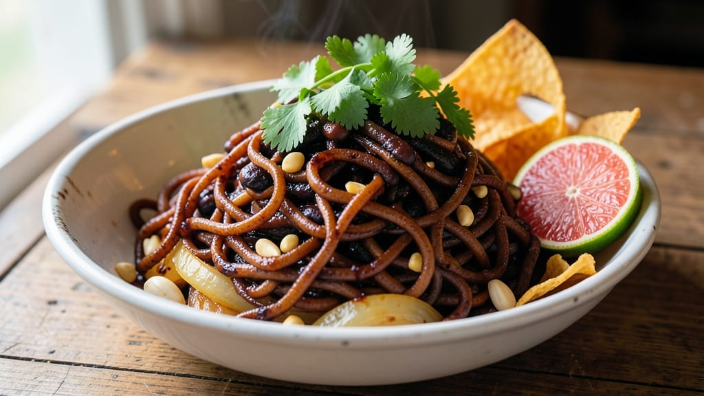 Black Bean Fire Noodles Recipe: Smoky Chipotle and Charred Tortilla Crunch Bowl