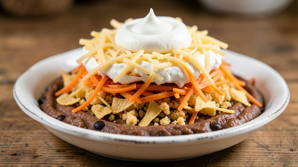 7 Layer Mexican Bean Dip Recipe: Tortilla-Crusted Layers of Creamy Cumin and Cheese