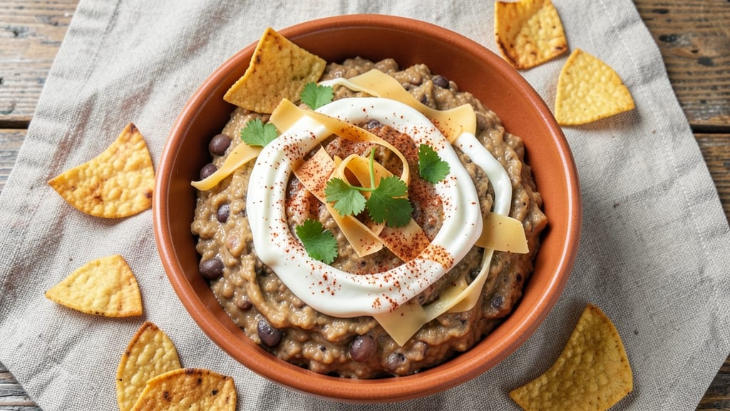 Black Bean and Cheese Dip Recipe: Crunchy Tortilla Topping Over Melty Cheese Lakes