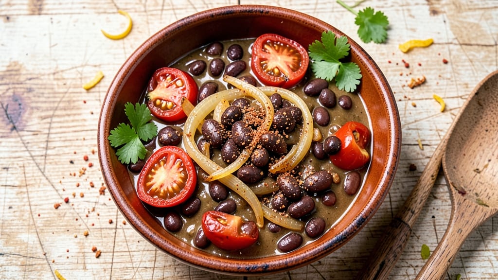 Black Bean Stew Recipe Vegetarian: Smoky Cumin-Roasted Tomatoes and Charred Tortilla Crunch