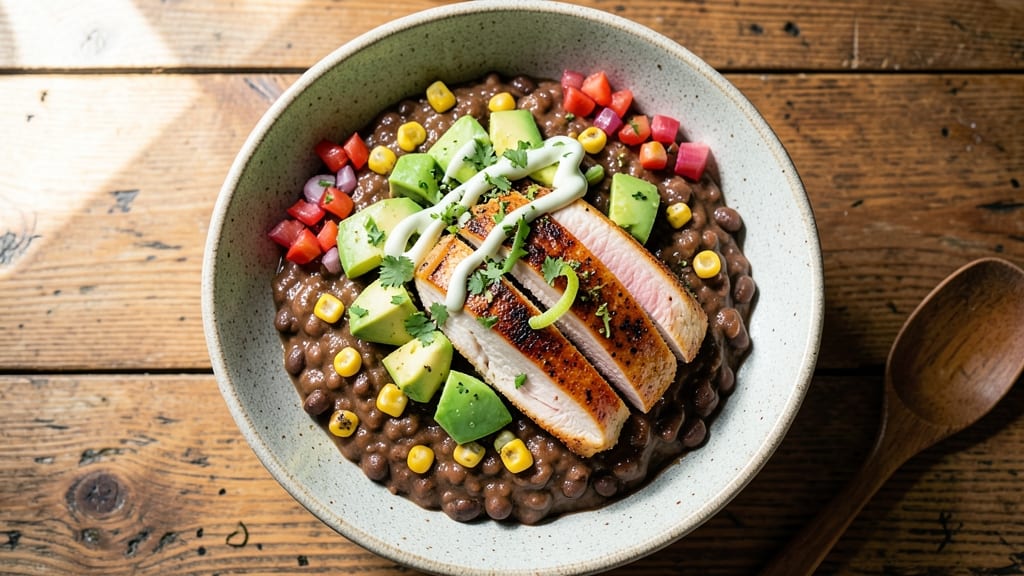 Bean Burrito Bowl Recipe: Crispy Tortilla Strips Over Smoky Black Beans