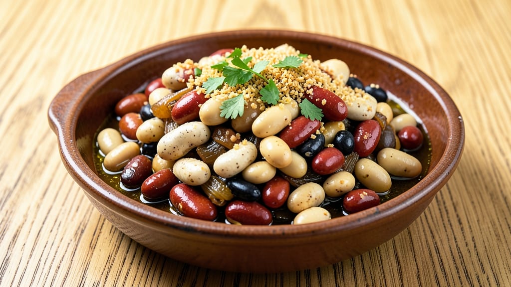 Blue Menu Six Bean Medley Recipe: Layered Textures With Crispy Tortilla Crowns