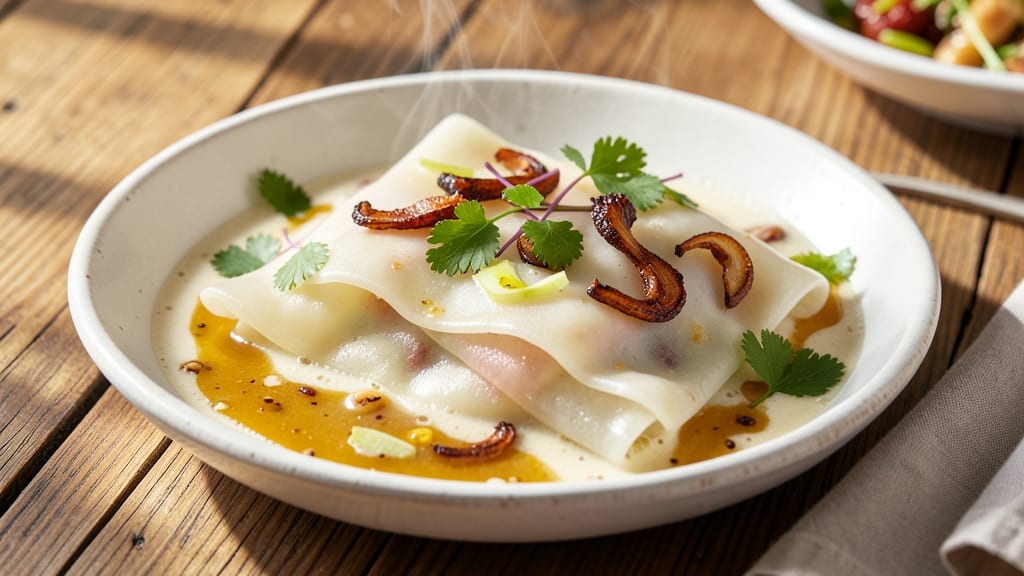 Bean Curd Sheets Recipe Vegetarian: Crispy-Fried Layers Over Silky Coconut Base