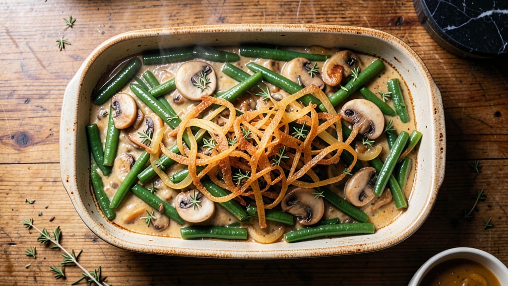 Andrew Zimmern's Green Bean Casserole Recipe: Smoky Mushroom Gravy Over Crispy Fried Onions
