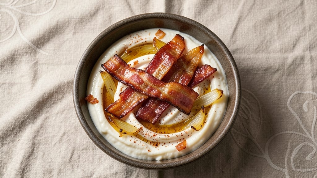 Bean with Bacon Soup Dip Recipe: Smoky Crunch Topped Creamy Warmth