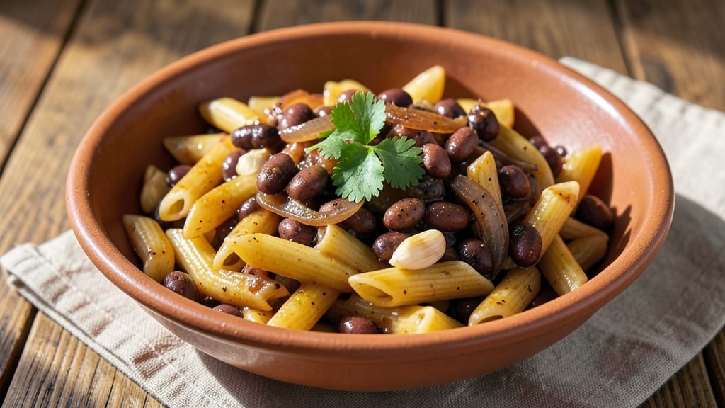 Black Bean Penne Pasta Recipe: Hearty One-Pot with Crispy Tortilla Crowns