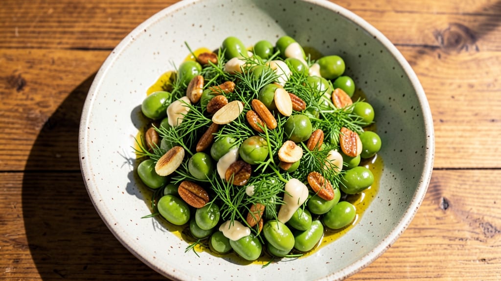 Broad Bean and Pea Salad Recipe: Bright Spring Flavors With Toasted Almond Crunch