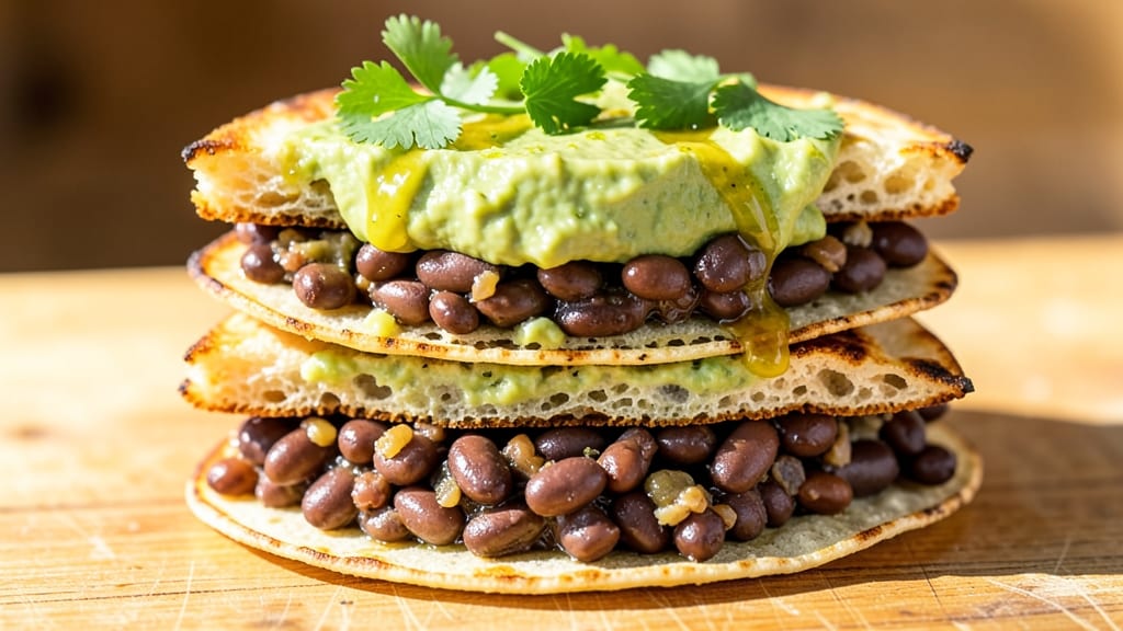 Black Bean Sandwich Recipe: Crispy Tortilla Crowns With Creamy Avocado Layers