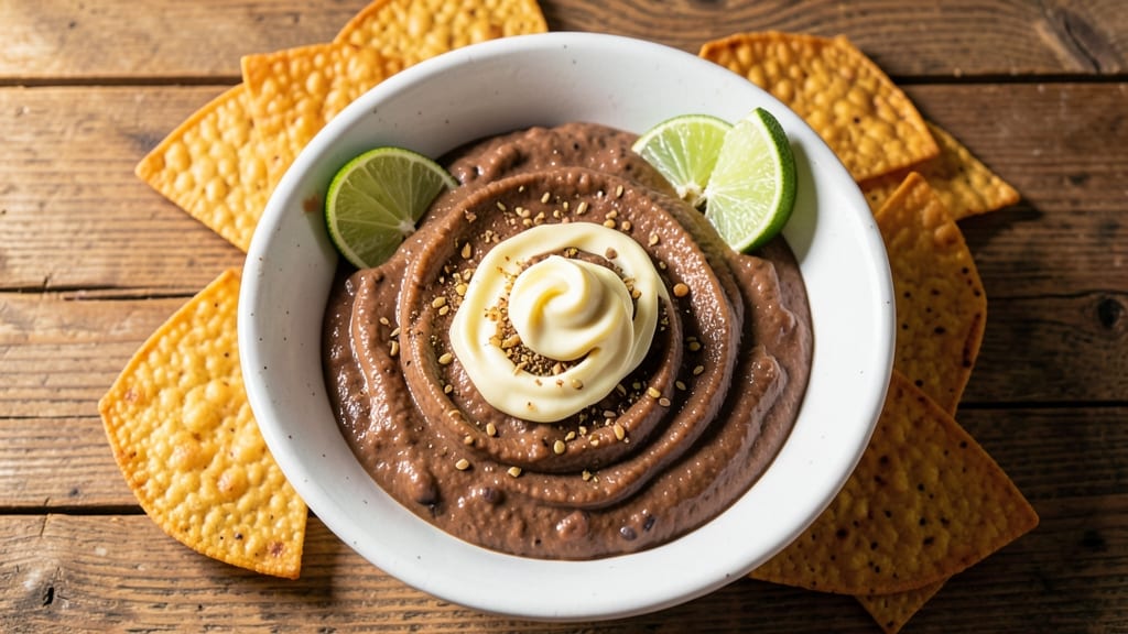 Black Bean Dip Recipe With Sour Cream: Crispy Tortilla Crowns Over Cool Creamy Base