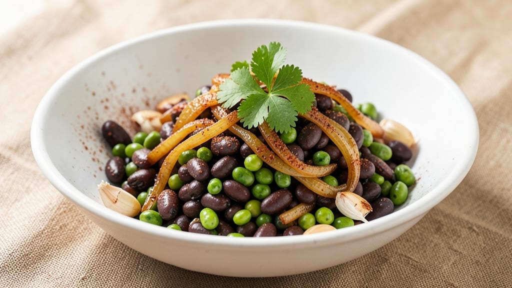 Black Beans With Green Kernel Recipe: Crispy Tortilla Crowns Over Earthy Cumin Base