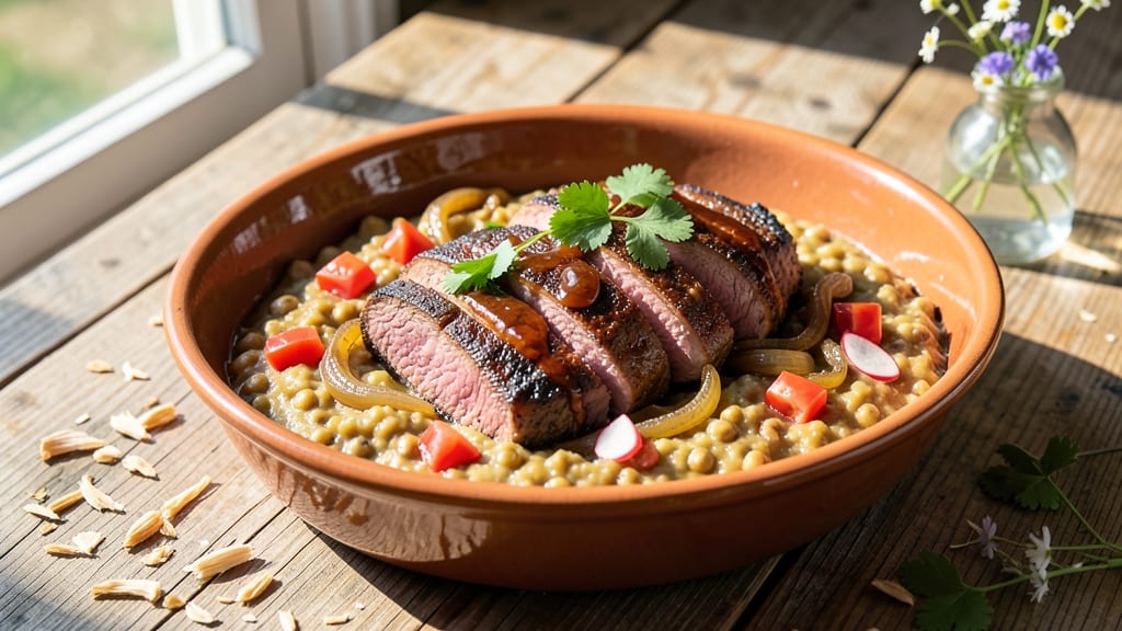 Beef and Garbanzo Bean Recipe: Spiced Stew With Crispy Tortilla Crowns
