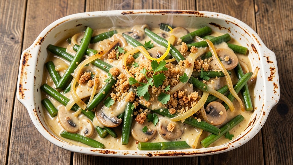 Best Tasting Green Bean Casserole Recipe: Creamy Mushroom Sauce With Crispy Fried Onion Topping