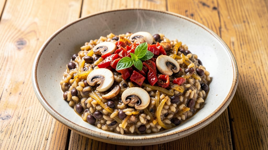 Black Bean Risotto Recipe: Umami-Rich Creaminess With Crispy Tortilla Crowns