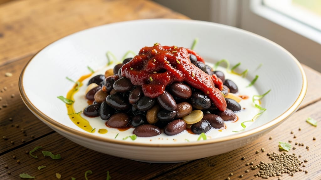 Black Bean Rayu Recipe: Crispy Tortilla Crowns Over Smoky Cumin-Lime Cream